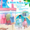 FUSPWEAO Collapsible Beach Toys Sand Toys for Kids, Sandbox Toys with 2 Collapsible Beach Buckets, Mesh Bags, Sand Molds, Sand Castle Toys for Beach, Travel Beach Toys for Kids 3-10