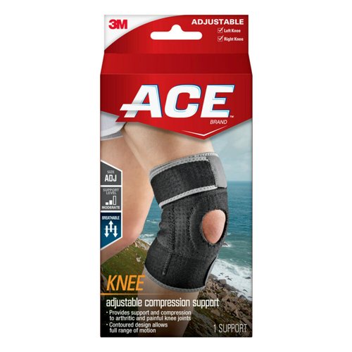 ACE Adjustable Knee Brace, Provides Support & Compression to Arthritic and Painful Knee Joints, Packaging may vary