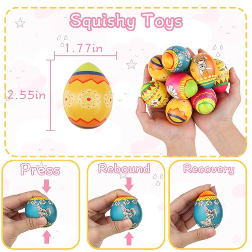 Anboor 12 Pcs Eggs Squishies Stress Balls for Egg Hunt Party Favors Easter Basket Stuffers Stess Relief Toys for Boys and Girls