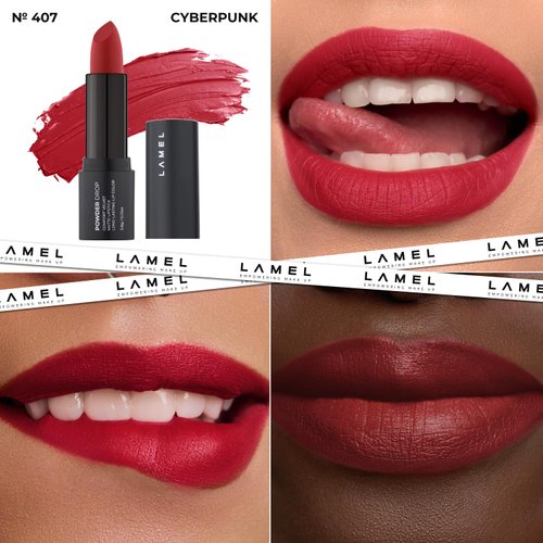 Lamel Powder Drop Lipstick – Long Lasting Matte Lipstick With Creamy & Hydrating Formula, Buildable Finish – Red Lipstick – 408 Cyberpunk
