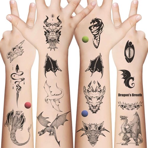 10 Sheets Dragon Temporary Tattoo Stickers for Kids, Birthday Party Favors,Dragon Decoration Sticker Gifts for Girl Boys Home Activity Class Prizes Carnival Christmas Rewards