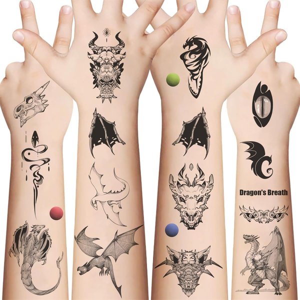 10 Sheets Dragon Temporary Tattoo Stickers for Kids, Birthday Party Favors,Dragon Decoration Sticker Gifts for Girl Boys Home Activity Class Prizes Carnival Christmas Rewards