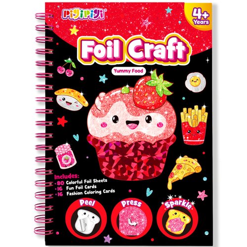 pigipigi Art Craft Activity for Kids: Fun Foil Food & Sweet DIY Toy Kit, No Mess Creative Travel Supply Set, Idea Birthday Christmas Valentine Gift for Girl Boy Children 3 4 5 6 7 8 9 Year Old