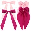 Atoden Pink Hair Bows 4Pcs Silky Satin Hair Ribbons Cute Coquette Bows Oversized Long Tail Bow Hair Barrettes Metal Clips Big Bowknot Hair Accessories for Women Teen Girl Gifts Trendy Stuff