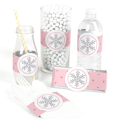 Big Dot of Happiness Pink Winter Wonderland - DIY Party Supplies - Holiday Snowflake Birthday Party or Baby Shower DIY Wrapper Favors and Decorations - Set of 15