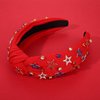4th of July Headband for Women American Flag Headbands Rhinestone Crystal Jeweled Knotted Wide Top Headband Red White Blue Patriotic Headband USA Hairband Hair Accessories Party Favors (Red, L)