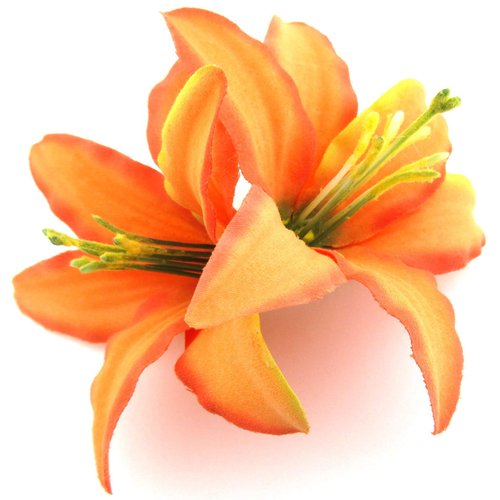 Double 3.5 Inch Tropical Orange Lily Silk Flower Hair Clip with Teeth