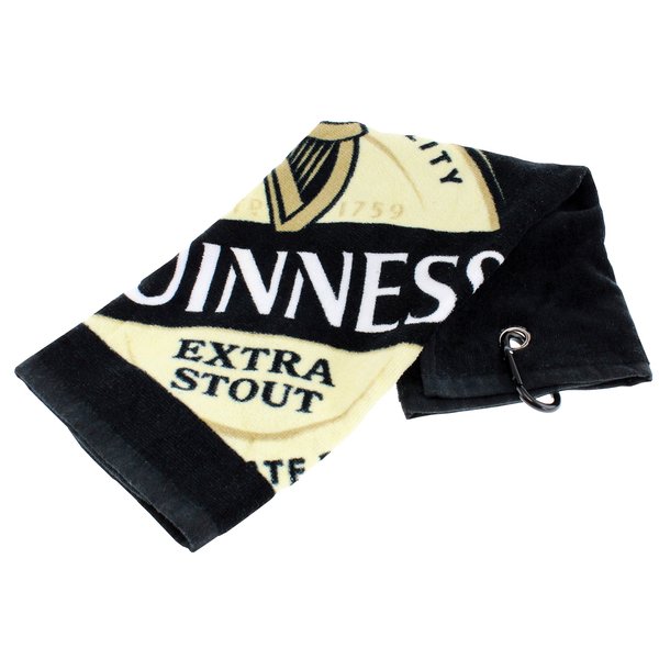 Guinness Label Cotton Black Golf Towel with Karabiner Clip