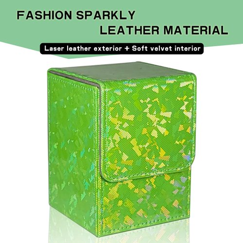 Dmoicols Sparkly Card Deck Box Holds 100+ Single Sleeved Cards,Leather Card Storage Case,MTG Commander Deck Box with 2 Dividers fit TCG CCG Magic Cards Vertical (Sparkly Cyan Piece)