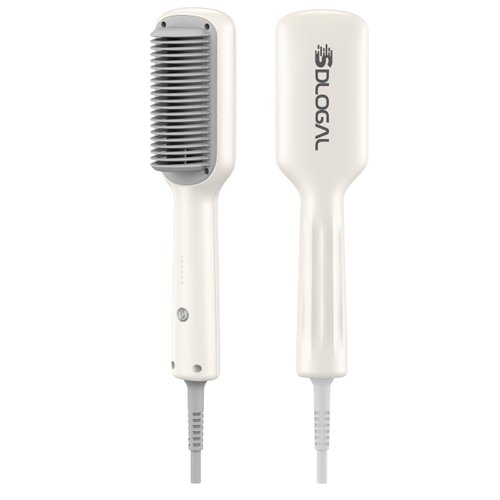 sdlogal Hair Straightener Brush – Hair Straightening Iron with Built-in Comb, 20s Fast Heating & 5 Temp Settings & Anti-Scald, Perfect for Professional Salon at Home(Beige)