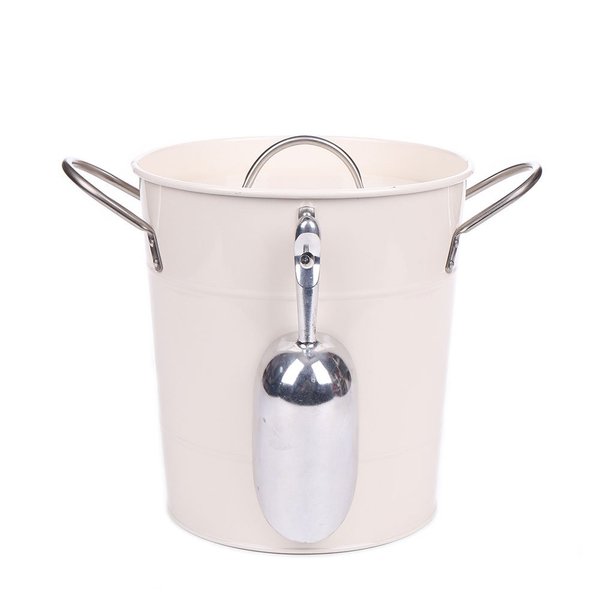 Home by Jackie Inc T586 Cream 4L Metal Double Walled Ice Bucket Set with Lid and Scoop