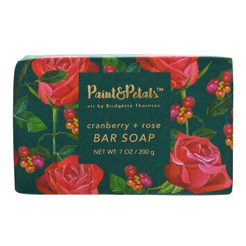 PAINT&PETALS Cranberry & Rose Scented Bar Soap, Cleanses with A Creamy Lather & Moisturizes With Shea Butter, Artfully Wrapped, A Chic Addition to Any Kitchen or Bathroom, 7 Oz