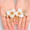 Evild Bride Flower Hair Comb Gold Wedding Headdress Bridal Hair Clips Headpieces Leaf Wedding Hair Accessories for Bride and Bridesmaid