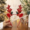 Christmas Deer Antlers Headband - 1pc Red Sparkling Reindeer Antler Christmas Headband with Jingle Bells Cute & Sweet Holiday Hair Accessory Antler Headbands Deer Costume for Women Xmas Cosplay Party