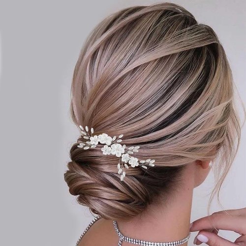 CASOLVX Wedding Pearl Hair Comb Handmade Flower Side Comb Delicate Bridal Hair Accessories for Brides and Bridesmaids with Wedding Party and Dinner