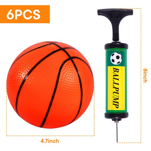 Shindel 6PCS Mini Basketballs, Inflatable Basketball Rubber Basketballs with Pump for Over Door Mini Hoop for Kids Adults Indoor Outdoor Play, Birthday Goodie Bag Stuffers, Party Favors