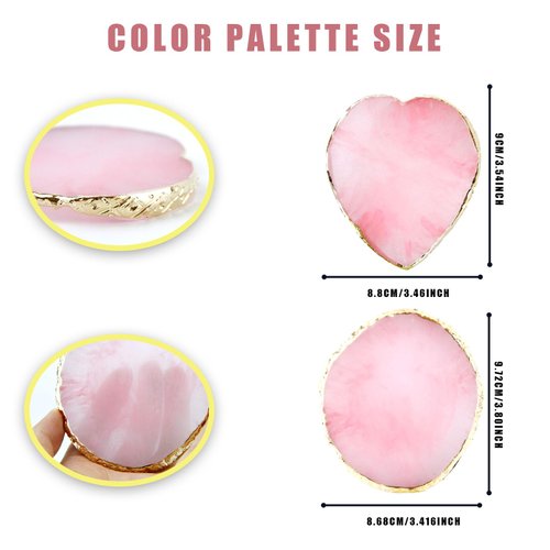 2 PCS Nail Art Tools, Heart Shape and Circle Resin Nail Art Palette, Gold Edge Nail Plates for Nail Art Nail Art Display Board Makeup Plate Cosmetic Mixing Tools