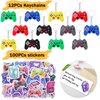 Moncinday 196Pcs Video Game Party Favors, Video Themed Birthday Party Supplies for Kids Video Keychian Stamper Slap Bracelet Bags Tattoo Sticker Video Game Goodies Bag Fillers