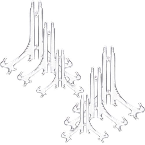 Thyores 6-Pack Plastic Easels, 4/6/8 Inches Clear Easel Display Stand/Plate Holders to Display Pictures, Items