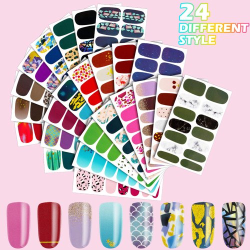 336 Pieces 24 Sheets Full Wrap Nail Polish Stickers Nail Strips Self-Adhesive Gel Nail Strips Art Decals with Nail File for Home Women Girls DIY Nail Decorations(Gradient Style)