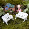 Miniature Park Bench Set, 2 Pcs White, Mini Garden Ornaments, Park Street Seats Bench Chairs Kit for Dollhouse Decor, Fairy Garden Decorations Furniture