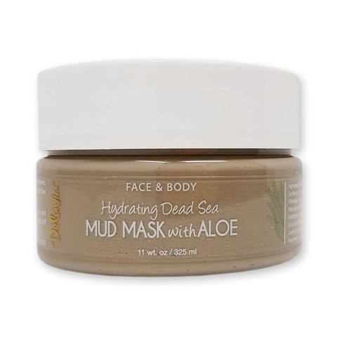 DELÚVIA Deluvia Hydrating Dead Sea Mud Mask with Aloe for Face and Body, Gentle Exfoliation, Acne Treatment (11oz)