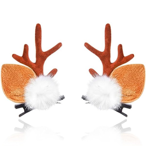BARTOSI Christmas Reindeer Hair Clips Deer Antlers Hair Clip Deer Ears Hair Pins Xmas Holiday Hair Accessories for Women and Girls (Pack of 2)