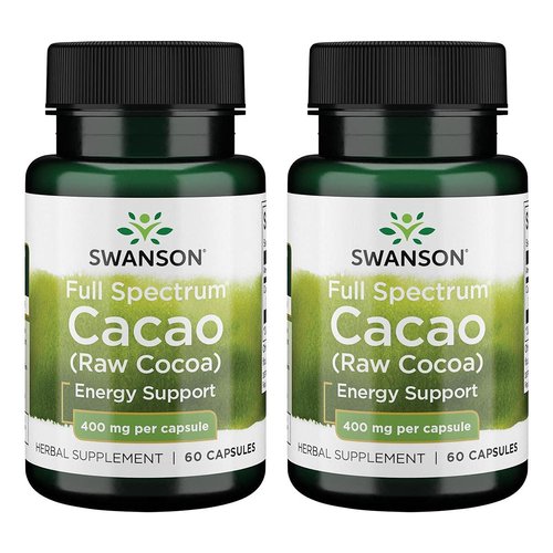 Swanson Full Spectrum Cacao (Raw Cocoa) - Herbal Supplement Promoting Mild Energy Support - Traditional Whole Fruit Formula - (60 Capsules, 400mg Each) 2 Pack