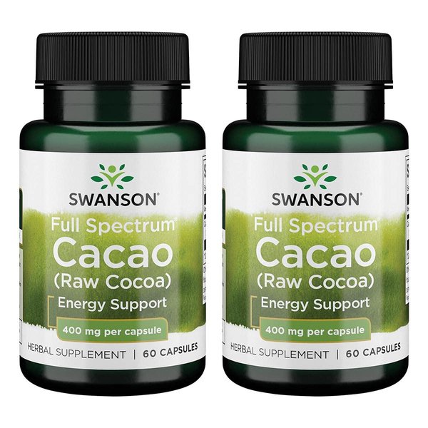 Swanson Full Spectrum Cacao (Raw Cocoa) - Herbal Supplement Promoting Mild Energy Support - Traditional Whole Fruit Formula - (60 Capsules, 400mg Each) 2 Pack