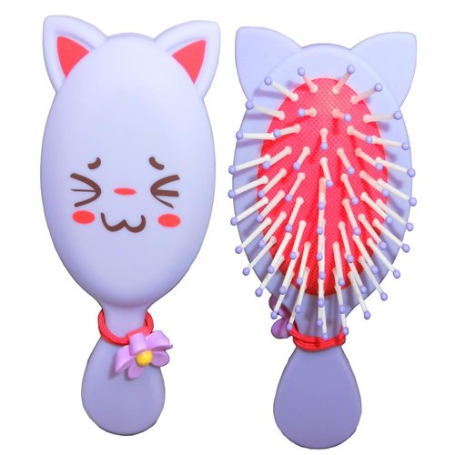 Artkingdome Cute Animal Cat Toddler Hair Brush Comb Set Hair Band Detangling Brush Soft Massagefor Kids Curly Hair Color Hairdressing Comb Purple