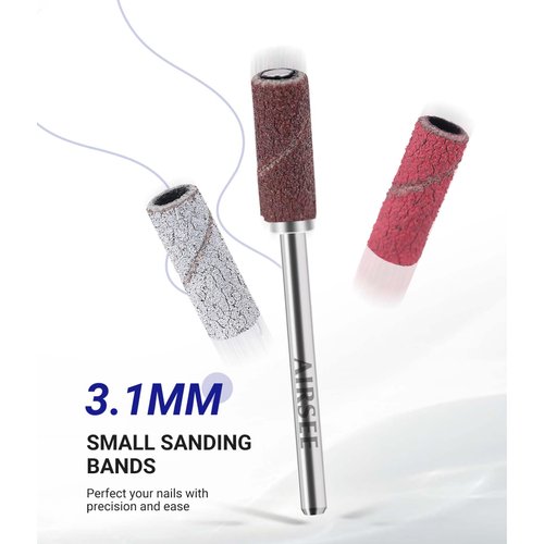 AIRSEE Small Sanding Bands 100Pcs Nail Drill Bits with 3.1mm Mandrel Bit, 180 Medium Grit Acrylic File Attachments Mini Professional Sander Salon Accessories Manicure and Pedicure Finger Callus, Brown