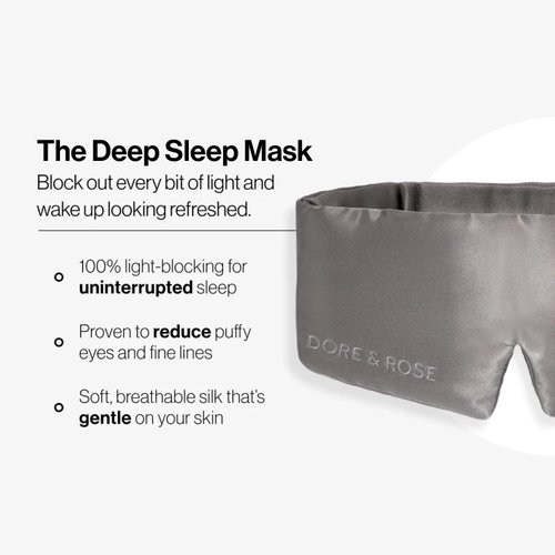 Dore & Rose Deep Sleep Mask Light Blocking, 23 Momme Mulberry Silk Eye Mask, Ultra Soft, Adjustable - Travel Sleeping Mask for Men & Women - Charcoal