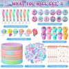 Capoda 122 Pcs Mermaid Party Favors for Girls Mermaid Theme Bracelets Keychains Pin Badges Stampers Rings Stickers Organza Bags for Piñata Stuffers Goodie Bag Fillers Mermaid Birthday Decorations