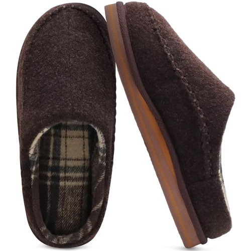 KuaiLu Mens Slippers with Orthopedic Arch Support Suede Faux Fur Fluff Plush Wool-like Warm House Shoes Comfortable Slip-on Bedroom Indoor Outdoor Clogs Slippers for Man, Size Felt Brown 14