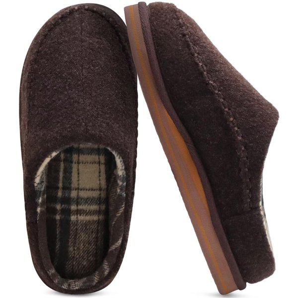 KuaiLu Mens Slippers with Orthopedic Arch Support Suede Faux Fur Fluff Plush Wool-like Warm House Shoes Comfortable Slip-on Bedroom Indoor Outdoor Clogs Slippers for Man, Size Felt Brown 14