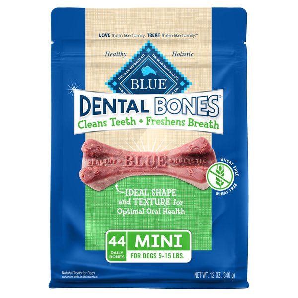 Blue Buffalo Dental Bones Mini Natural Dental Chew Dog Treats Bag, 12oz. Bag