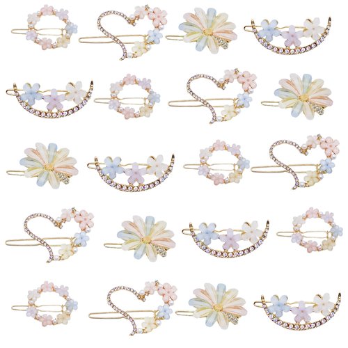 MIAO JIN Hair Clip, 20PCS Rhinestone Flower Hair Clip Bobby Pin, Bling Crystal Love Pins Handmade...