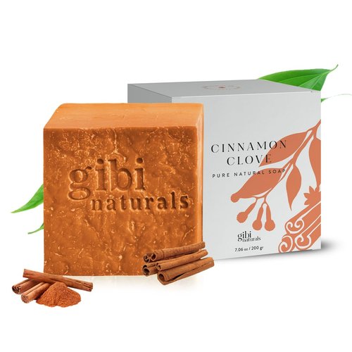 GIBI Clove & Cinnamon Soap Bar - 7.06 Oz Moisturizing Soap Bar for Face & Body - Nourishes Dry Skin & Soothes Irritated Areas - Natural Cinnamon & Clove Soap for All Skin Types