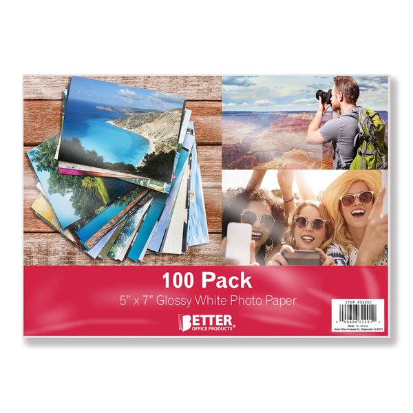 Premium Glossy Photo Paper, 5 x 7 inch, 100 Sheets, 200gsm, by Better Office Products, 5 x 7, 100-Count Pack