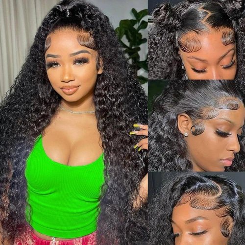 Luxvogue Deep Wave Human Hair Wig 4x4 Closure Glueless Wigs Human Hair Pre Plucked Pre Cut Lace Closure Glueless Wigs Elastic Band 200% Density Natural Color