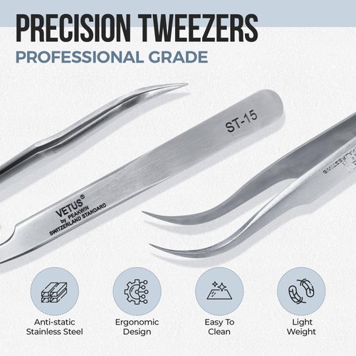 LASHVIEW Lash Tweezer, Vetus Curved Eyelash Tweezers for Profissional Grafting Eyelash Extension, Stainless Steel Needle Nose Tweezers for Lash Extension Stickers Precision Electronics, ST15
