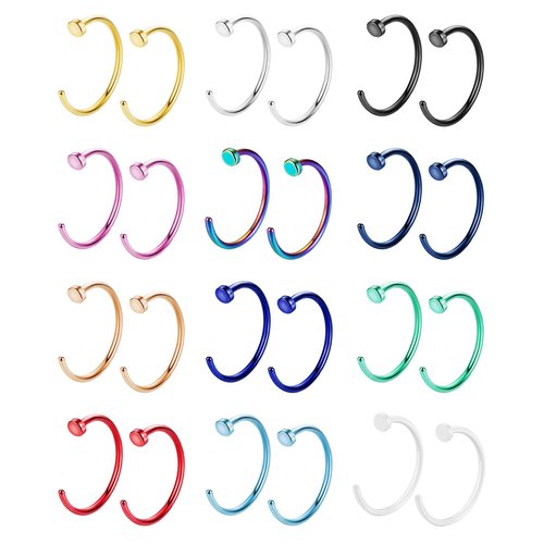 NICEIGHT 18G Stainless Steel Nose Rings Hoop for Women Men Nose Piercing Cartilage Earrings Hoop Helix Lip Piercing Jewelry Set 8mm