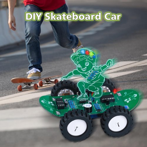 MiOYOOW DIY 360° Rotating RC Car Kit, 5 Speed Rechargeable Remote Control Skateboard Car Soldering Practice Kit, STEM Electronics Learning Kit Outdoor Smart Car Toy for 15+ Years Old Presents