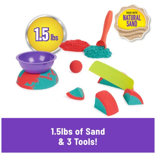 Kinetic Sand Mold n’ Flow, 1.5lbs Red and Teal Play Sand, 3 Tools Sensory Toys for Kids Ages 3+