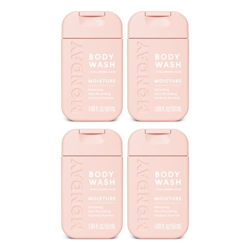 MONDAY Body Wash Moisture Travel Pack -50ML (4 Pack) - Nourishing Ingredients, Shea Butter, Coconut Oil and Grapefruit Extract, Hyrdrate and Replenish Skin