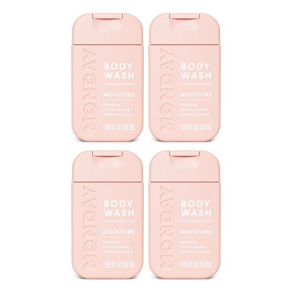 MONDAY Body Wash Moisture Travel Pack -50ML (4 Pack) - Nourishing Ingredients, Shea Butter, Coconut Oil and Grapefruit Extract, Hyrdrate and Replenish Skin