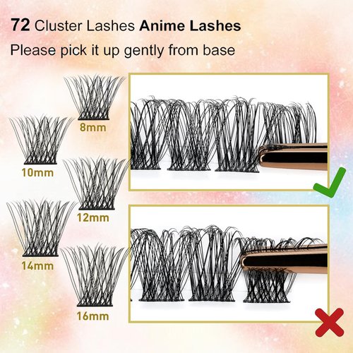 Lash Clusters, 72 Pcs Individual Cluster Lashes DIY Lash Extension 10-16mm Eyelash Clusters Volume Wispy Lashes Super Thin Band Reusable Soft & Comfortable（T05-72-D-10-16MIX）