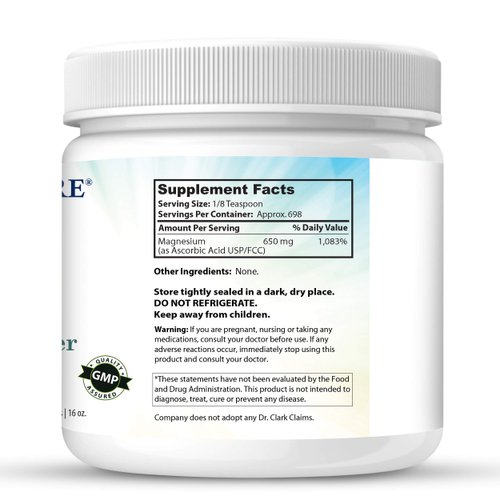 DrClark Vitamin C Powder Ascorbic Acid - Immune Support Supplement, Gluten Free, Potent antioxidant, Supports Brain Function, Promotes Tissue Formation and Repair, 454gm | 16oz