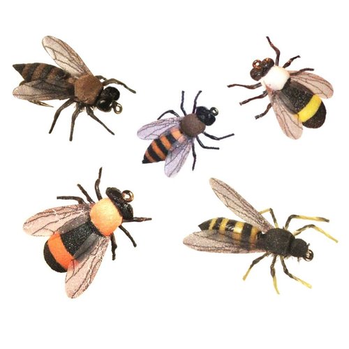 Cabin River Flies SynthFly Wasp & Bee 5-Pack (Yellow Jacket, Honey Bee, Orange Honey Bee, Bumble Bee & Orange Bumble Bee) - Synthetic Fly Fishing Flies (Size 12)