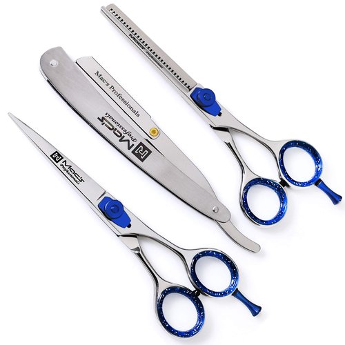 Macs Professional Barber Razors Edge Hair Cutting Scissors 5 PCs Set 6" Barber Shears/Scissors W/ 6" Texturizing/Thinning Shears Set Made Of Japanese Stainless Steel With Black Leather Case-15031